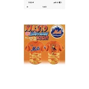 Mets Naruto Shippuden Night Jersey Orange Blue White One Size